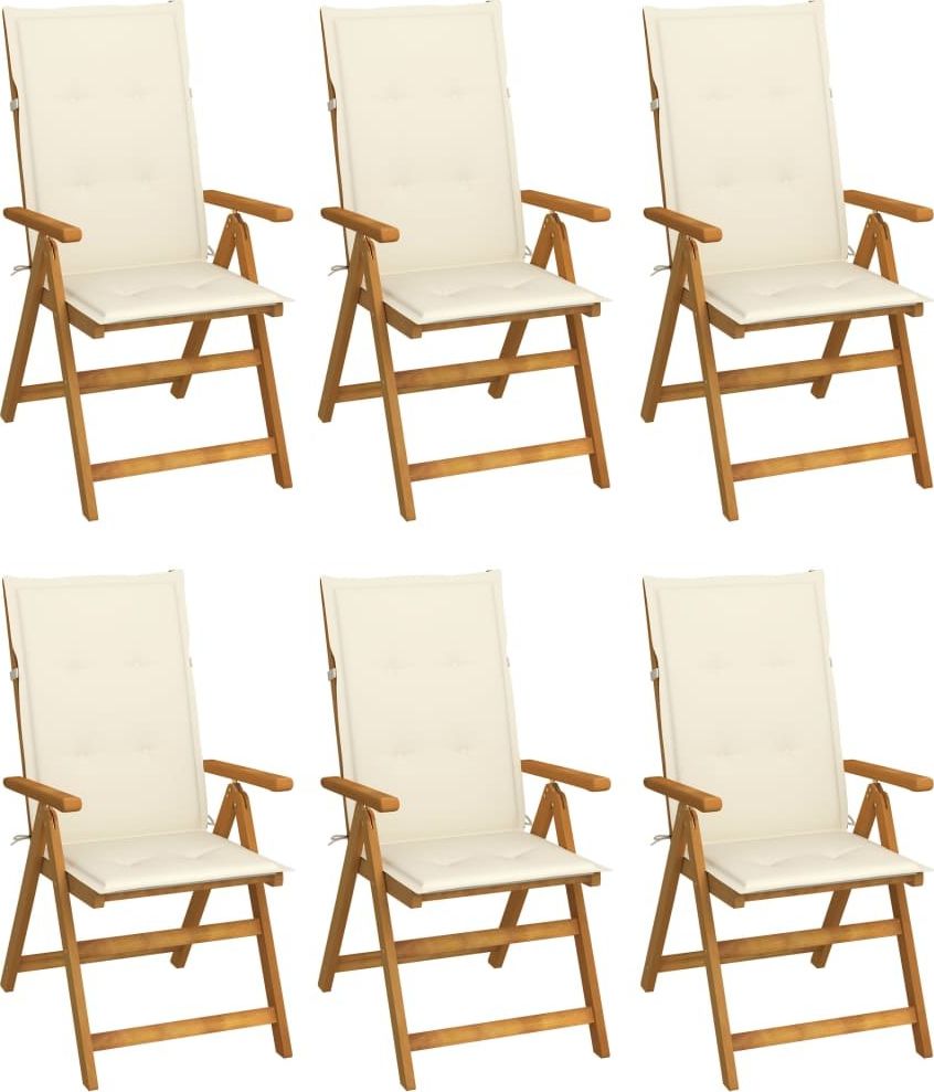 vidaXL Składane krzesła ogrodowe z poduszkami, 6 szt., drewno akacjowe