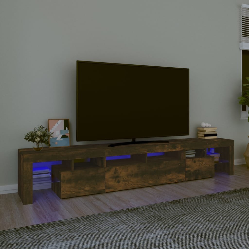 vidaXL vidaXL Szafka pod TV z oświetleniem LED przydymiony dąb 230x36,5x40 cm