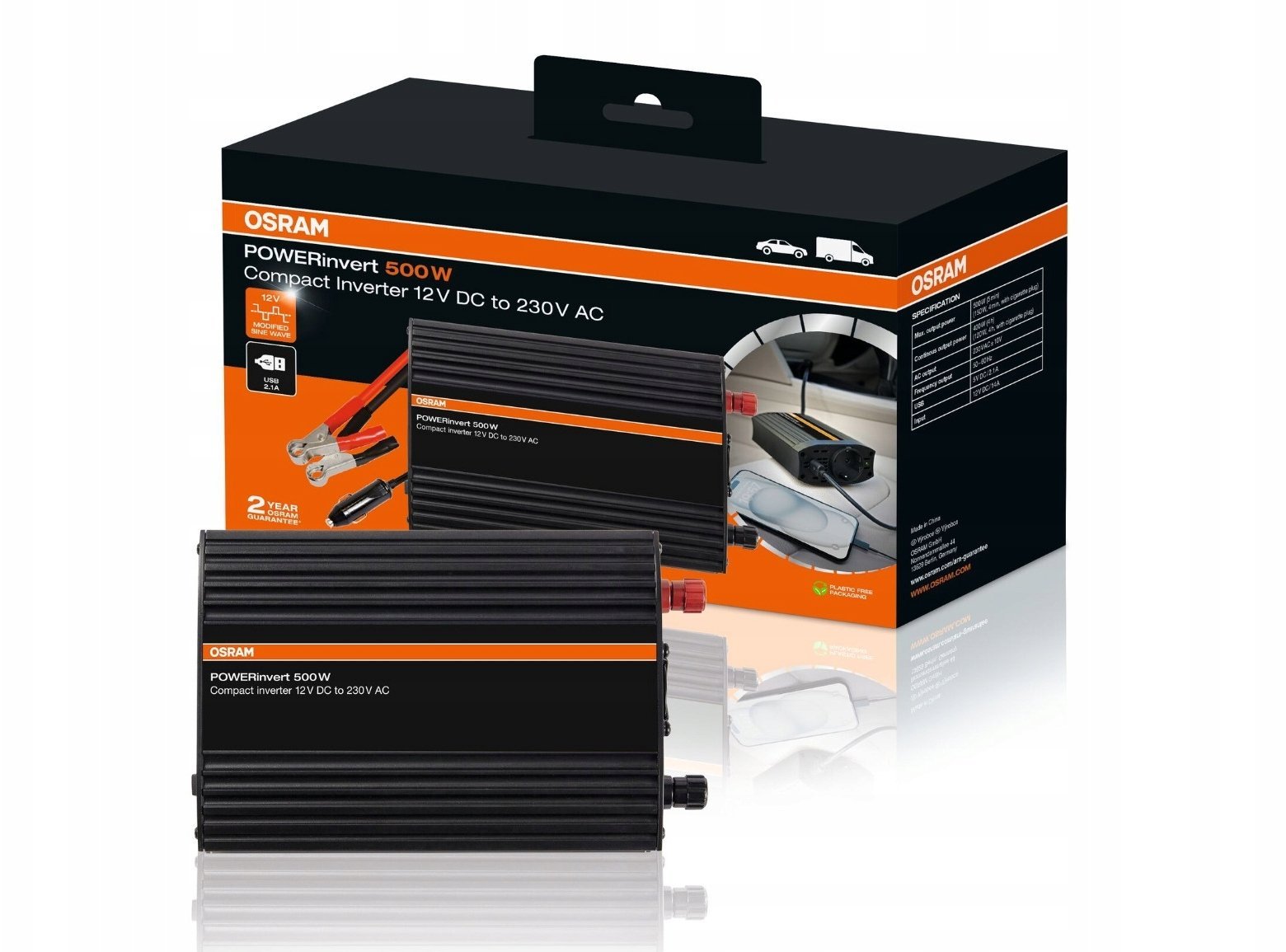 Przetwornica Osram Powerinvert 500W DC/AC Inverter 12V do 230V