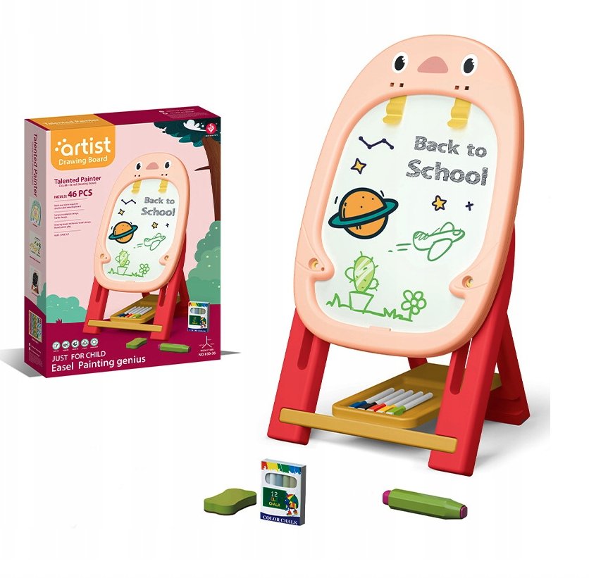 Tablica dwustronna kredowa magnetyczna edukacyjna dla dzieci stojąca pink