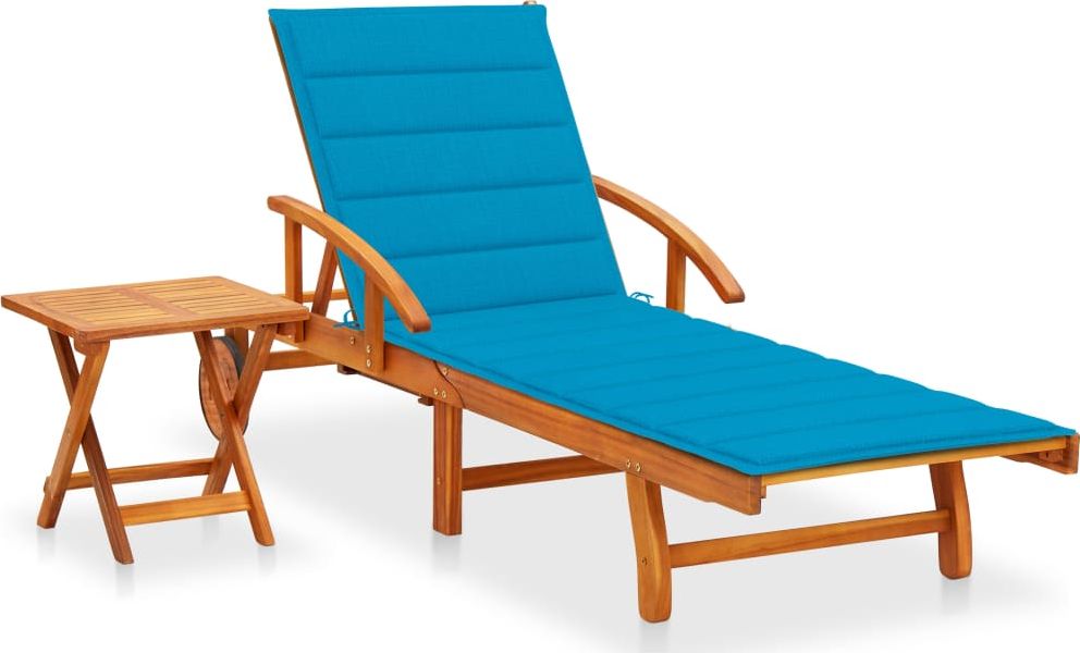 vidaXL Ogrodowy leżak ze stolikiem i poduszką, lite drewno akacjowe