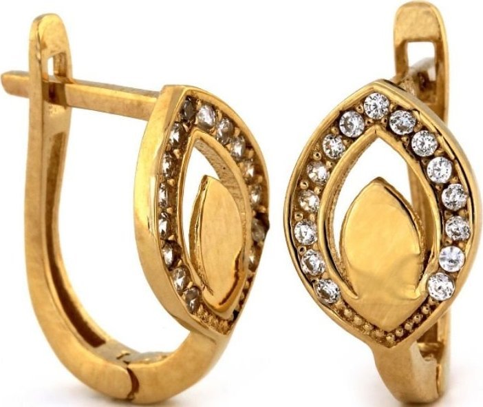 Lovrin Złote kolczyki 585 listki z białymi cyrkoniami