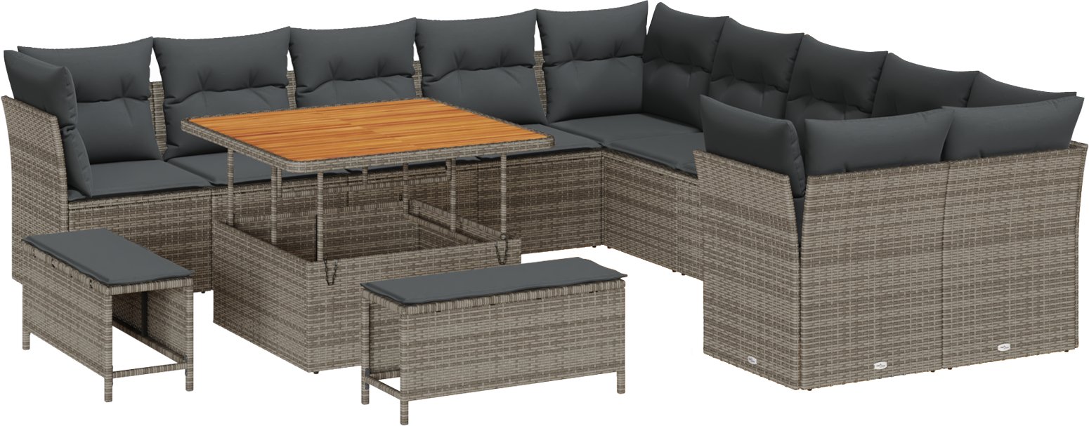 vidaXL 13-częściowy Zestaw Sof Ogrodowych z Poduszkami Szary Polirattan Akacja
