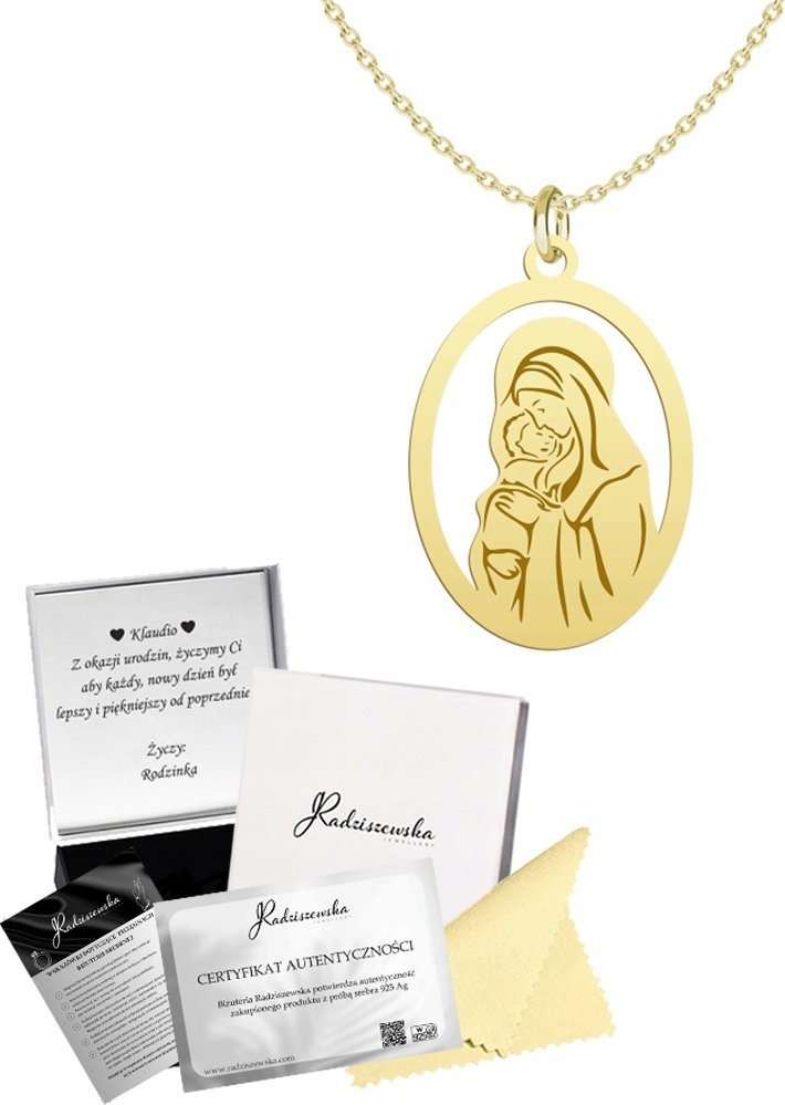 Radziszewska Jewellery Złoty Łańcuszek z medalikiem MATKA BOSKA Z DZIECIĄTKIEM 925 GRAWER GRATIS