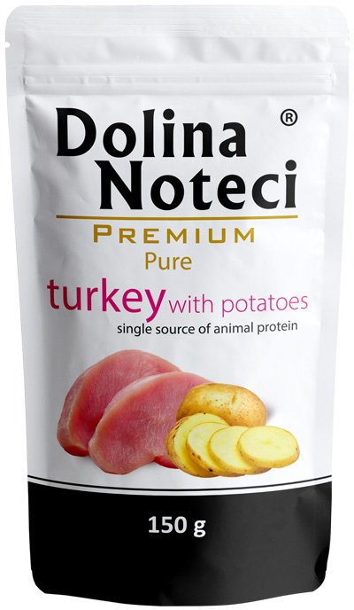 Mokra karma dla psa alergika Dolina Noteci Premium Pure bogata w indyka z ziemniakami saszetka 150 g