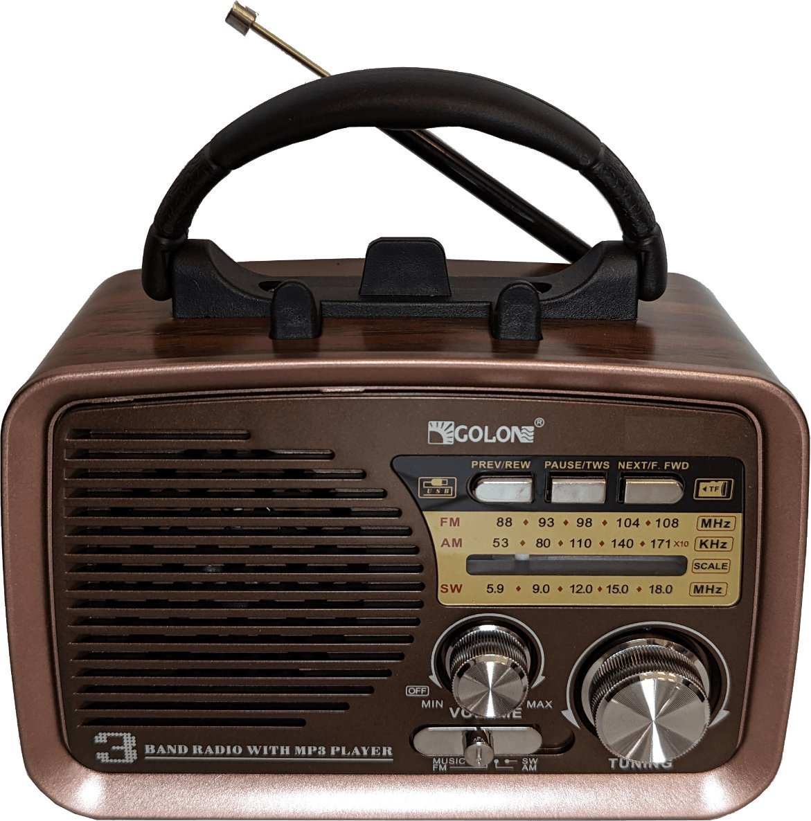 Radio RetroAudio RADIO KUCHENNE FM z rączką PRZENOŚNE sieciowe kol.2 miedziany środkowy