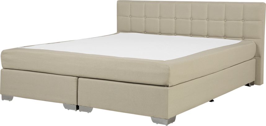 Beliani Łóżko kontynentalne tapicerowane 180 x 200 cm beżowe ADMIRAL
