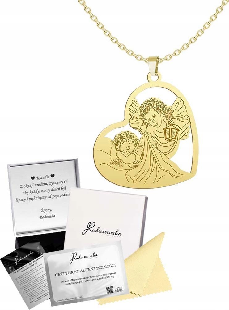 Radziszewska Jewellery Złoty Łańcuszek Anioł Stróż SREBRO 925 Biżuteria Prezent GRAWER GRATIS