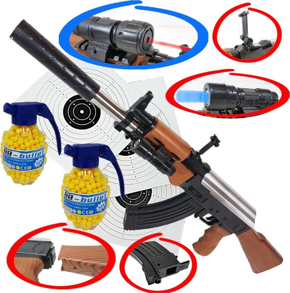 tomdorix Karabin Na Kulki AK-47 KAŁASZNIKOW ASG+2 Granaty+2 Tarcze