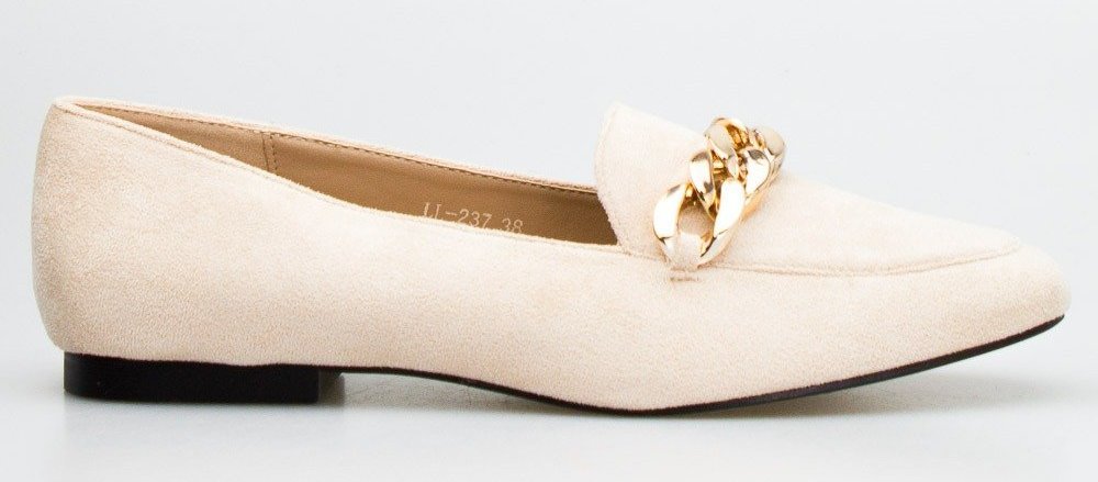 Seastar Mokasyny ze złotym łańcuszkiem beżowe-38