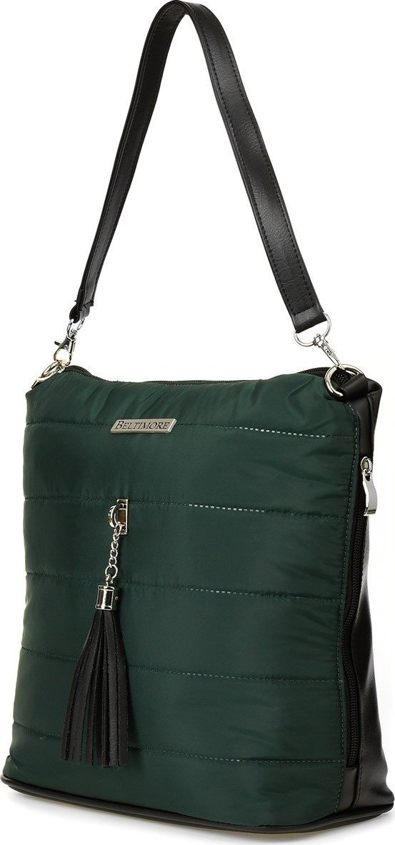 Beltimore Zielona Damska Torebka pikowana solidna oryginalna frędzel W91