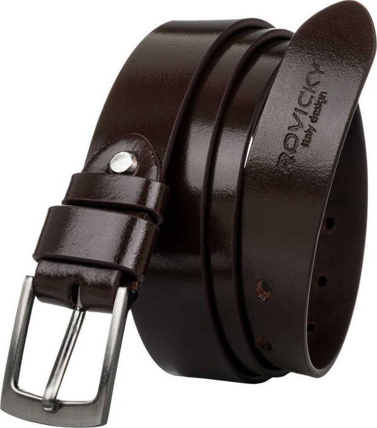 Rovicky Wąski pasek męski z polerowanej skóry naturalnej licowej 105 brązowy