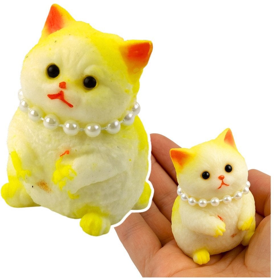 Gniotek Sensoryczny Miękki Kotek Z Perłami Biało-Żółty 7,5cm