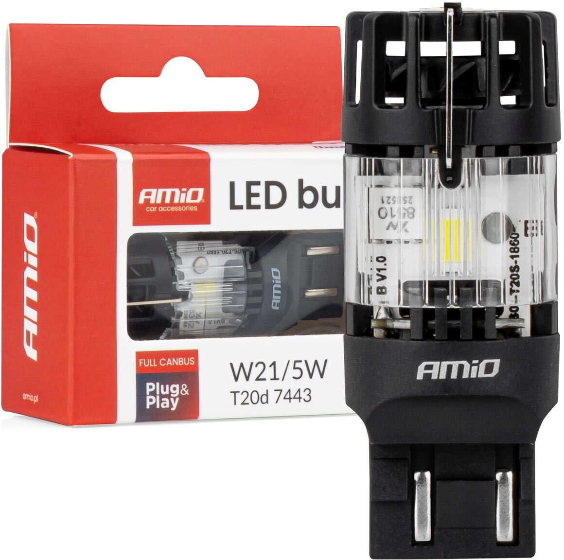 AMiO Żarówka led lumitec t20d 7443 w21/5w 12v full canbus biały amio-04687