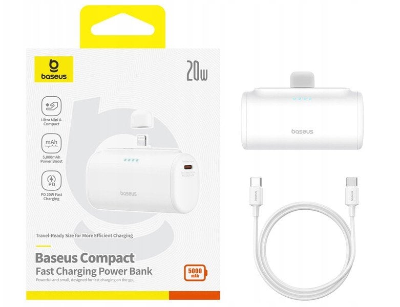 Powerbank Baseus Compact IP 5000mAh 20W USB-C/Lightning (biały)