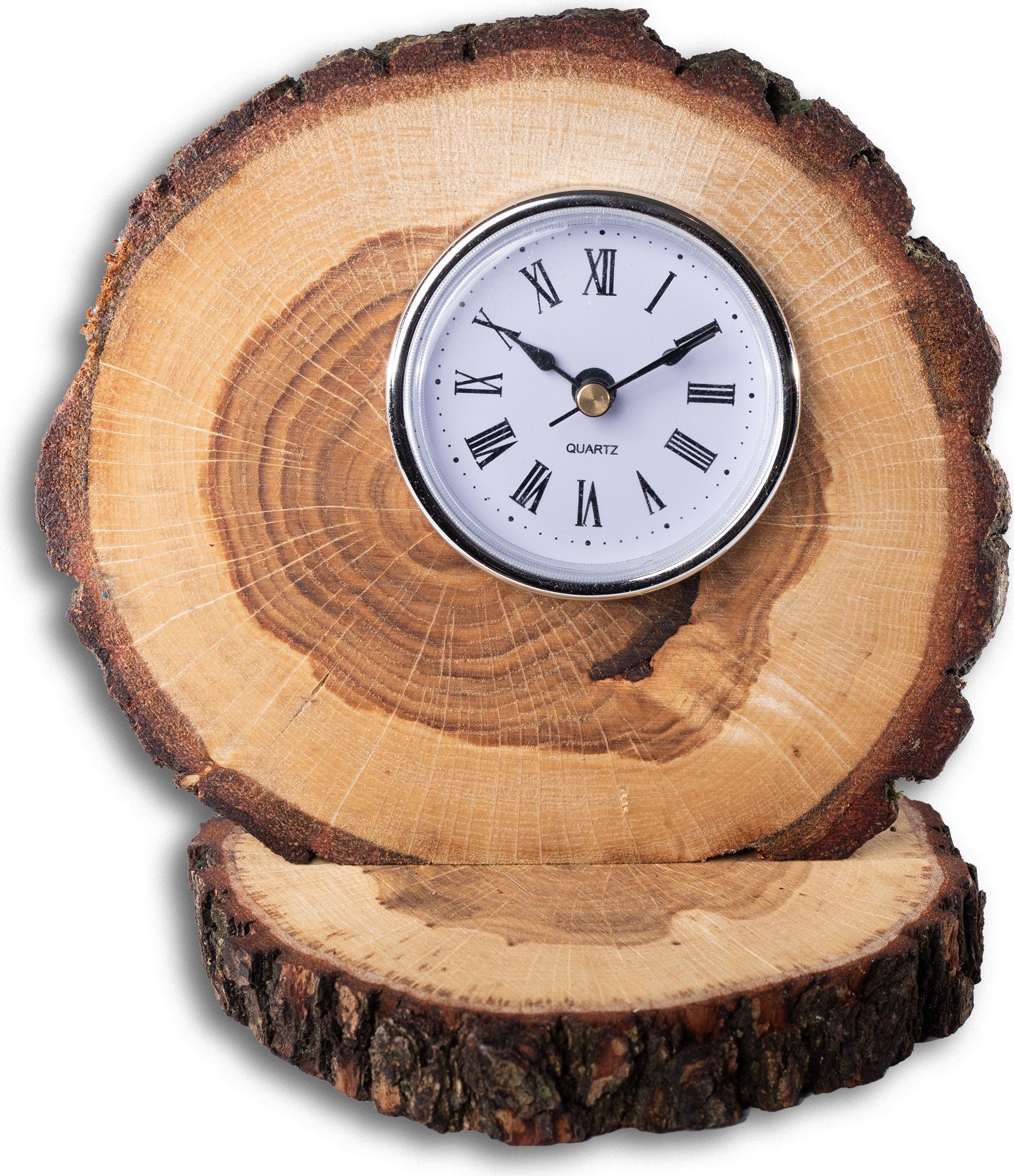 Wamar-Sosenka Zegar Stojący na Kominek Dębowy z Korą Olejowany Drewno dębowe Naturalny Retro Handmade Vintage GDZW_AX17_D_WRAOK / Wamar-Sosenka