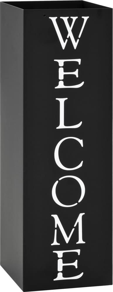 vidaXL Stojak na parasole, z napisem Welcome, stalowy, czarny