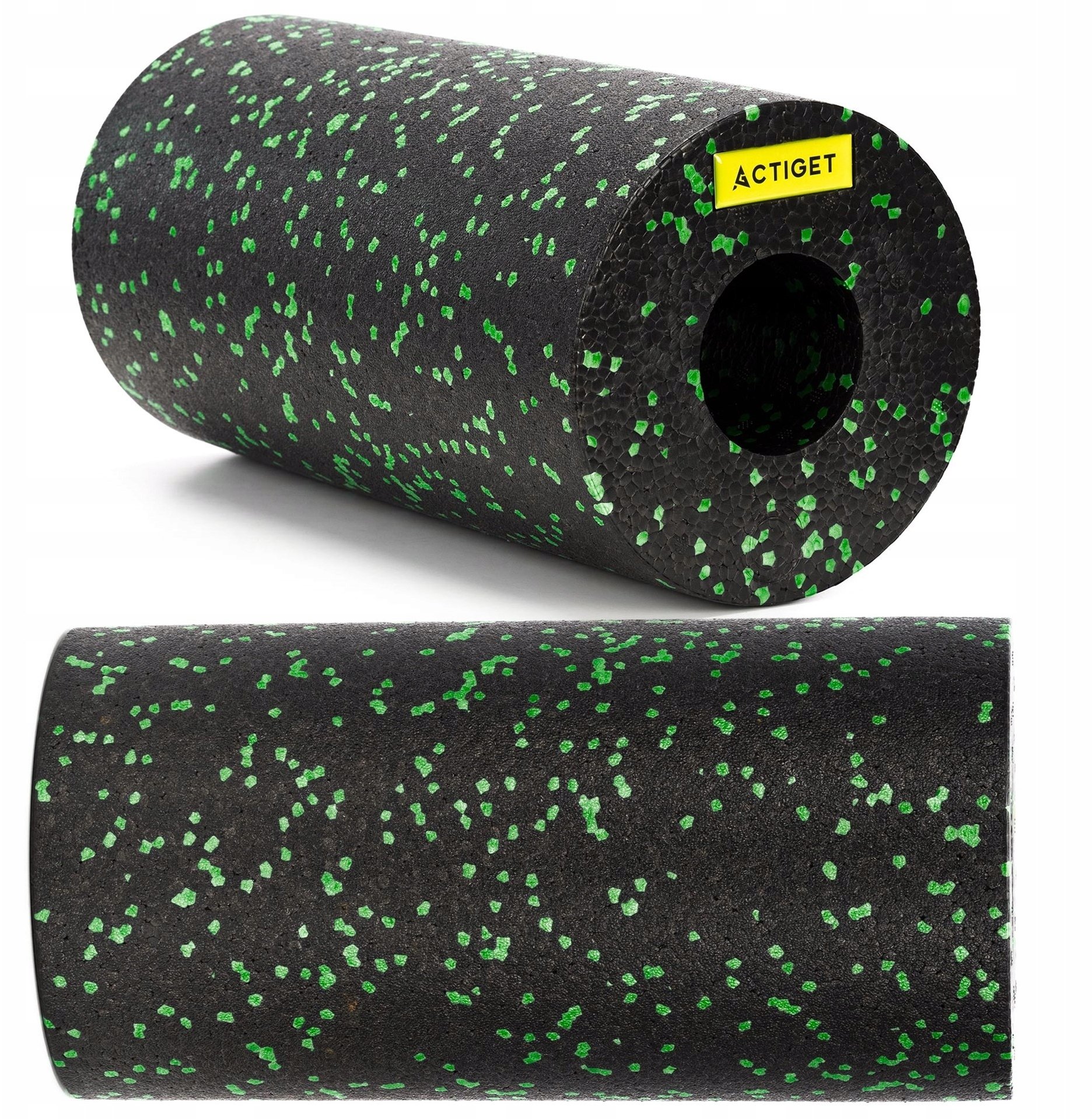 Roller do masażu, ćwiczeń, wałek piankowy średnio twardy czarno-zielony UNIWERSALNY