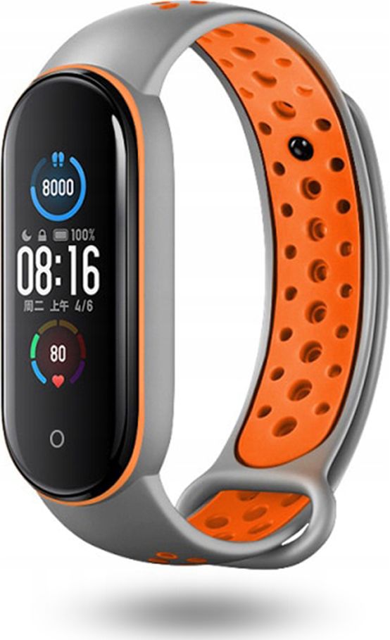 DreamLab Opaska perforowana do Xiaomi Mi Band 5/6 szaro-pomarańczowa