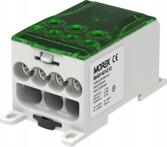 MOREK Blok dystrybucyjny - rozdzielczy OJL400A zielony we:1xAL/CU 95-240mm2 wy: 3x6-50mm2 4x2,5-35mm 1000V MAB1401B10