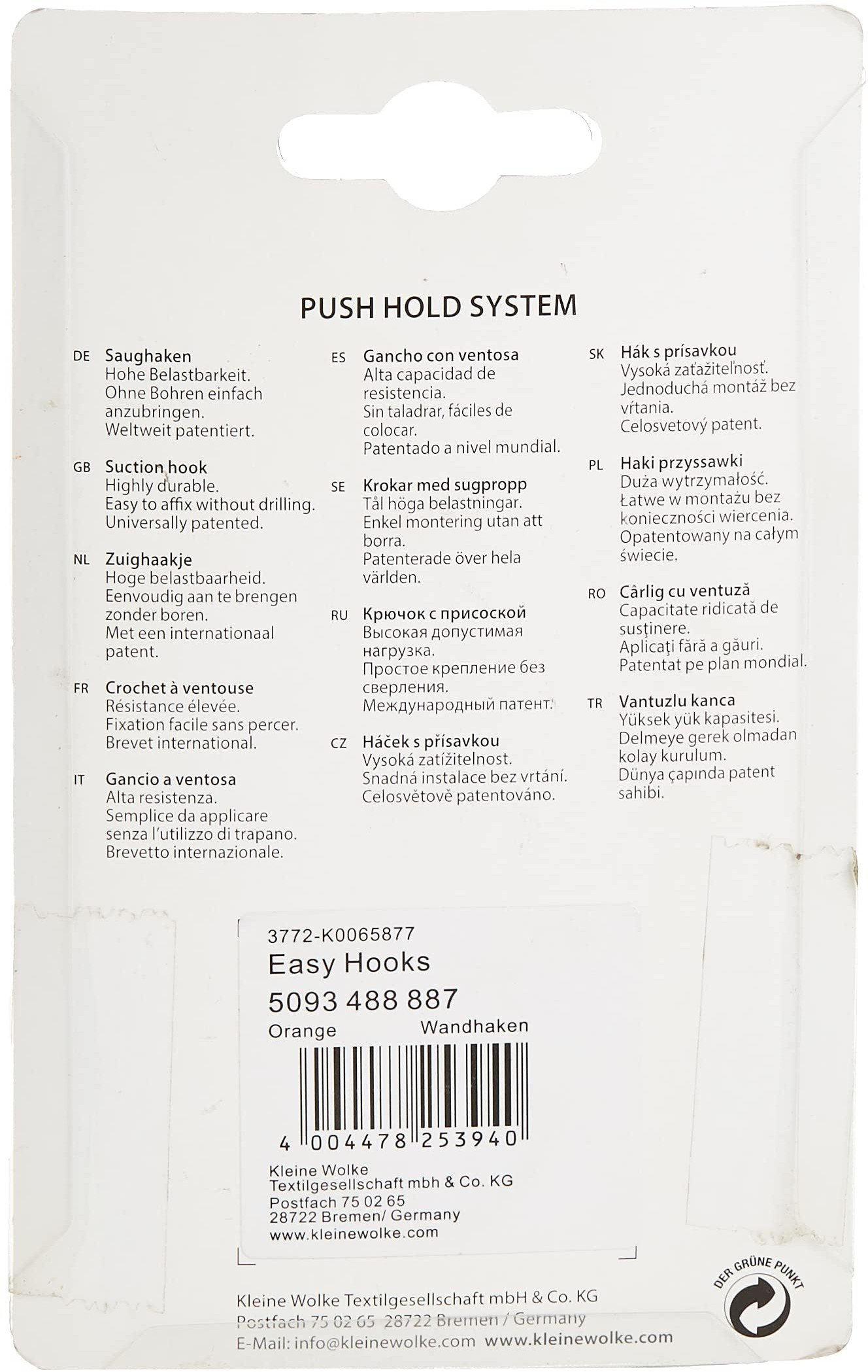 KLEINE WOLKE Easy Hooks Wieszak przyssawka Orange