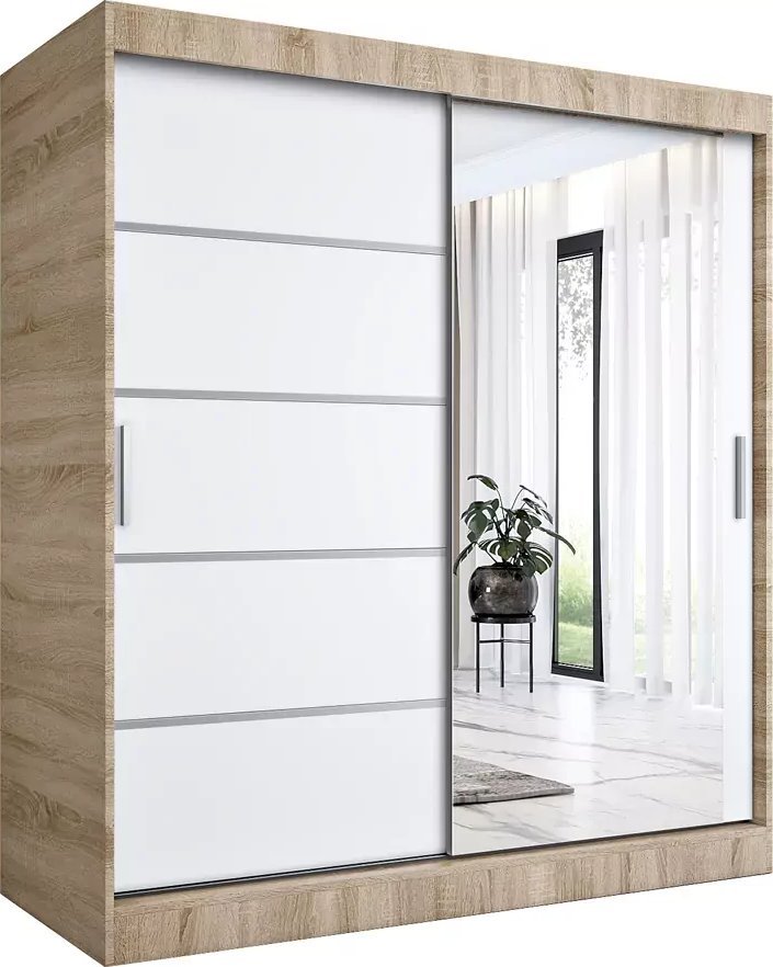 Elior Szafa przesuwna 180 cm dąb sonoma + biały - Lorenza 5X