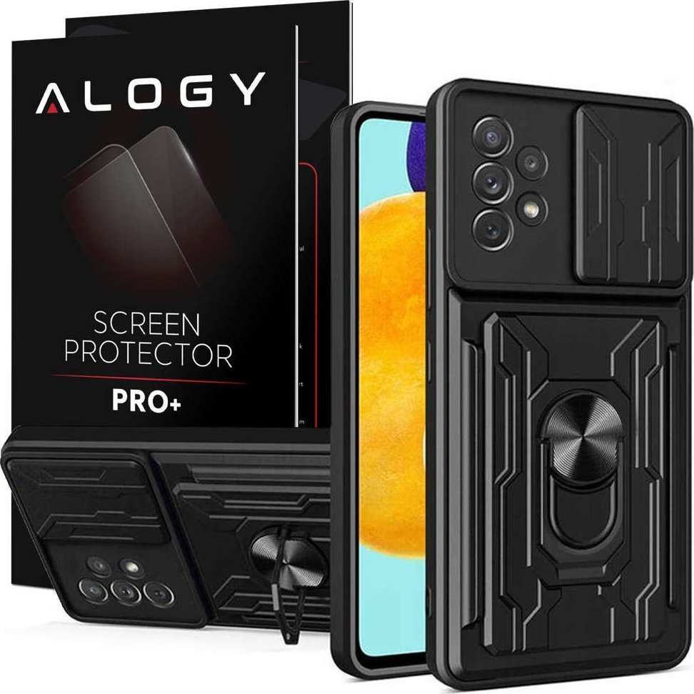 Alogy Etui Alogy Camshield Ring Wallet Case z osłonką na aparat i portfelem do Samsung Galaxy A53 Black + Szkło