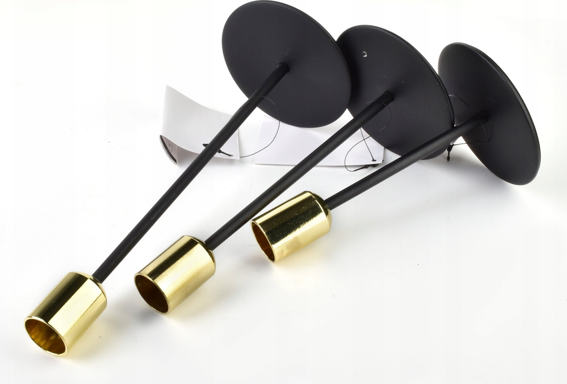 Komplet 3 Świeczników Czarno Złot8xh14cm/8xh18cm/8xh22cm