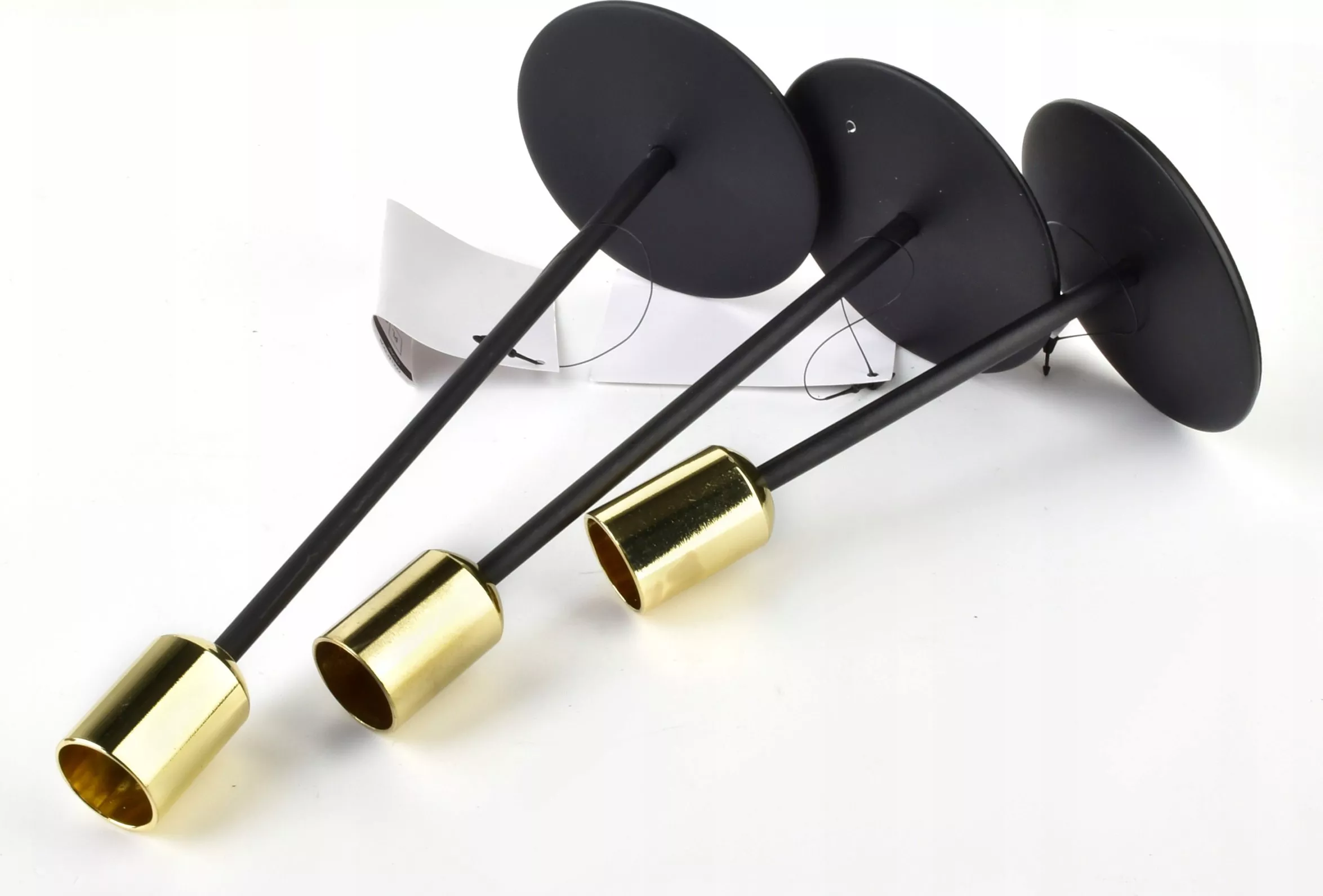 Komplet 3 Świeczników Czarno Złot8xh14cm/8xh18cm/8xh22cm