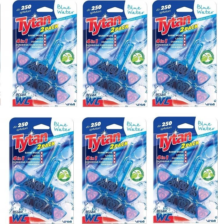 Tytan 6 x KOSTKA DO WC 4w1 TYTAN BLUE WATER 2x40g