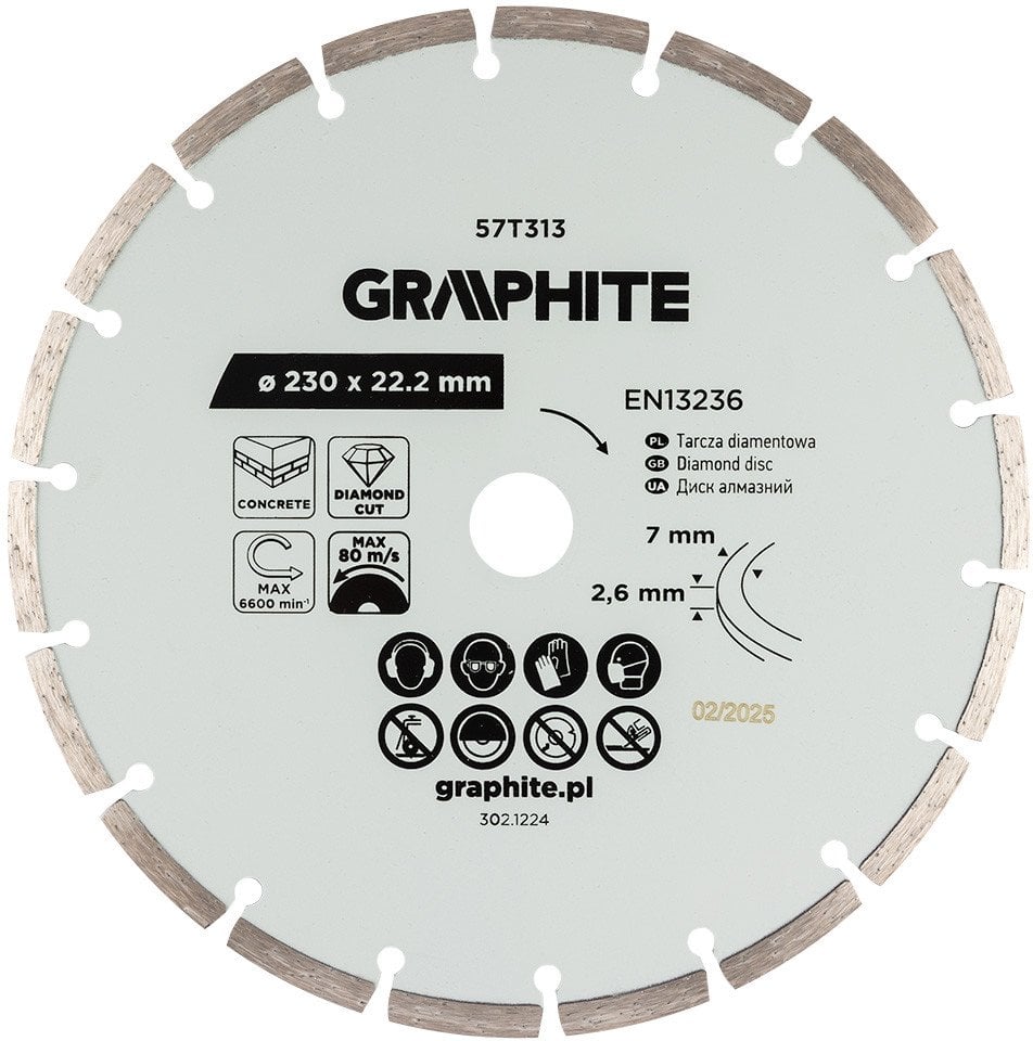 Tarcza diamentowa do cięcia segmentowa, 230 x 22.2 mm, na sucho