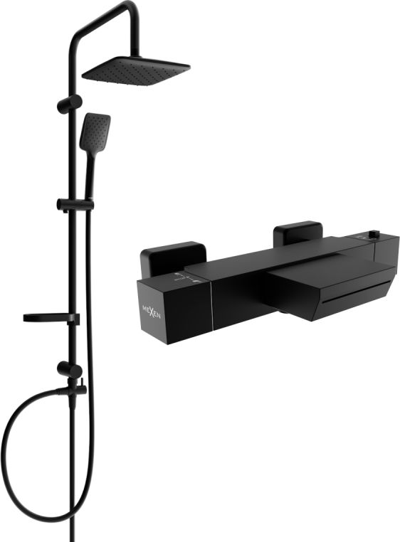 Zestaw prysznicowy Mexen Mexen Sven zestaw wannowo-prysznicowy z deszczownicą i baterią wannową termostatyczną Cube, czarny - 77360262-70