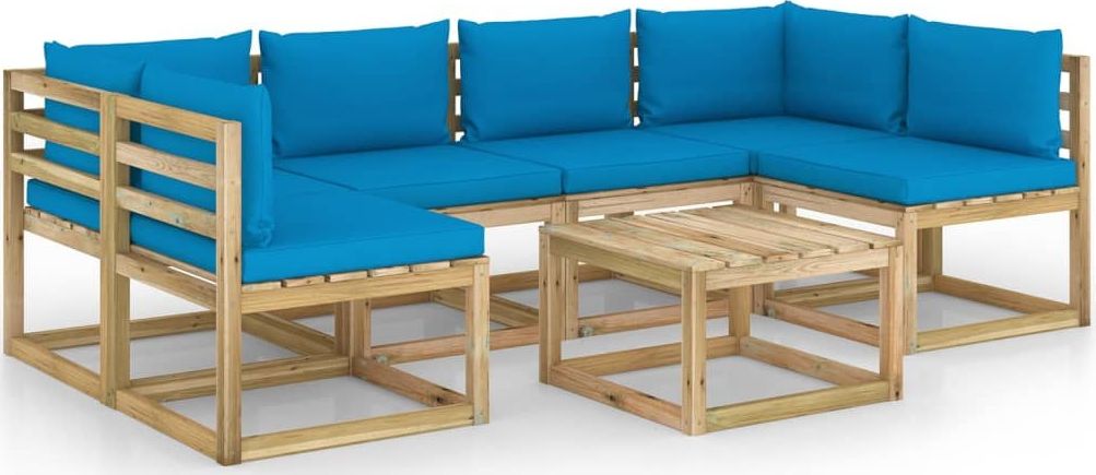 vidaXL 7-cz. zestaw wypoczynkowy do ogrodu, z poduszkami, drewniany