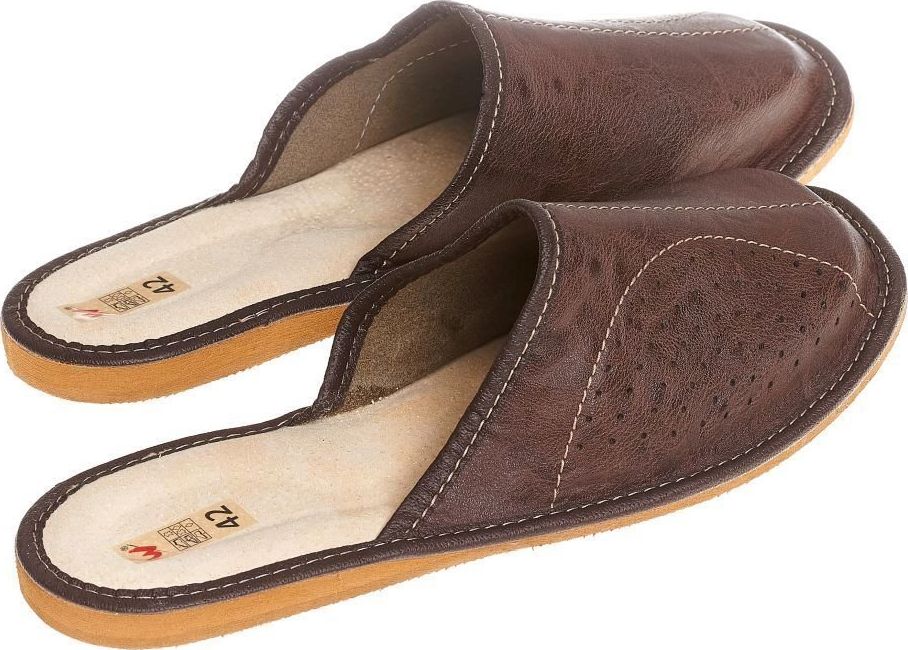 Wójciak Męskie brązowe pantofle wykonane z naturalnej skóry kapcie pw259 44