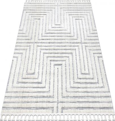 Dywany Łuszczów Dywan SEVILLA Z788A Labirynt, grecki biały / szary Frędzle berberyjski marokański shaggy, 80x150 cm