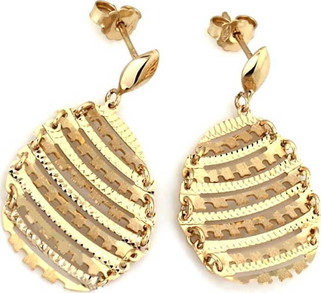 Lovrin ZŁOTE KOLCZYKI 585 WISZĄCE AŻUROWE KROPLE NA SZTYFT