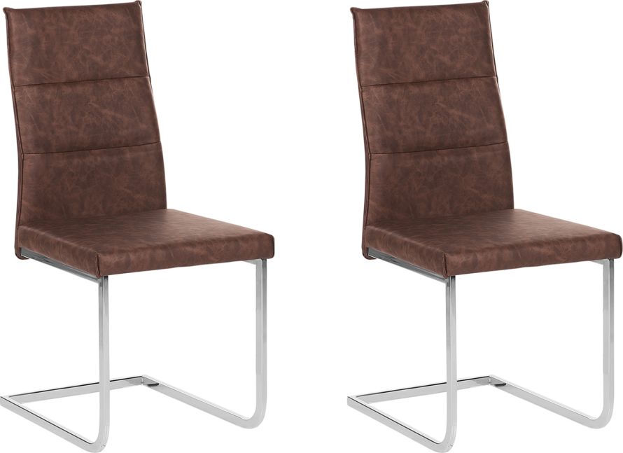Beliani Zestaw 2 krzeseł do jadalni ekoskóra ciemnobrązowy ROCKFORD