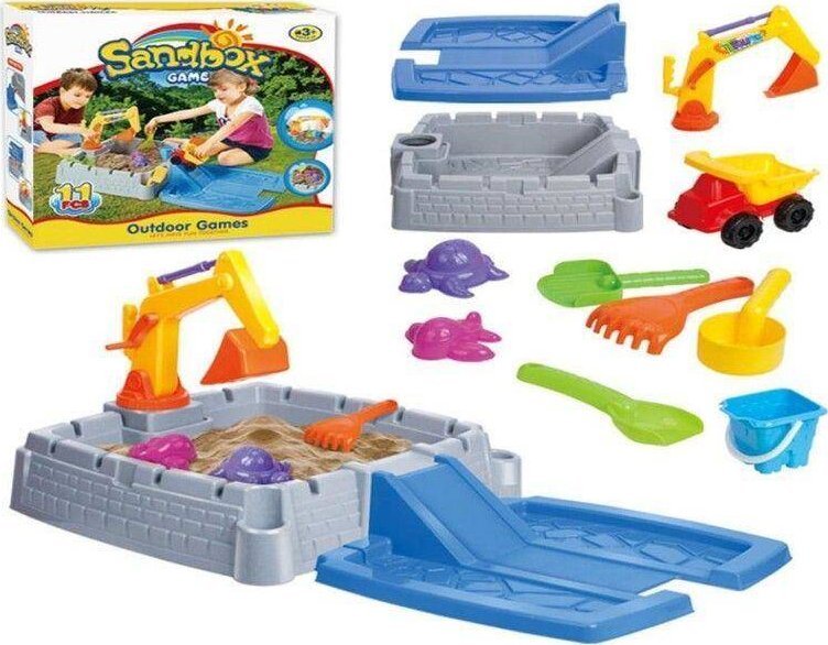 DK Piaskownica Zamek + Akcesoria, Koparka, Basen, Zjeżdżalnia