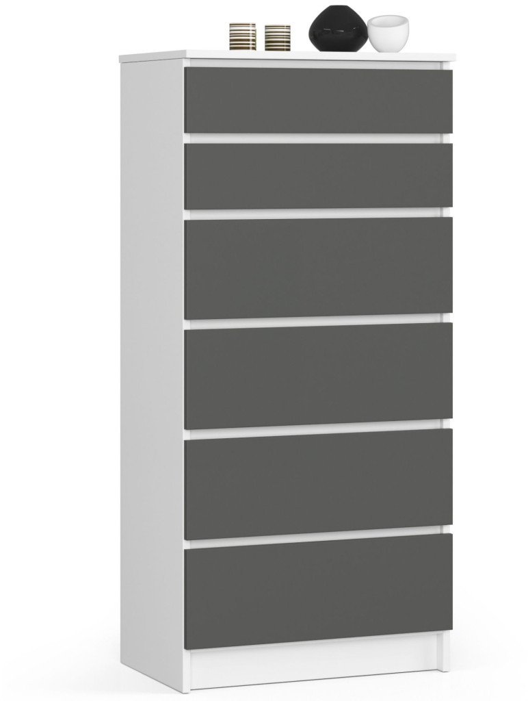 Fabryka Mebli Akord Komoda do salonu K 60 cm 6 szuflad - biała-grafit szary