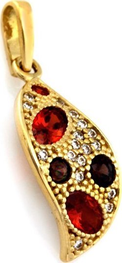 Lovrin Złota przywieszka 585 listek z kolorowymi kamieniami 1,65g