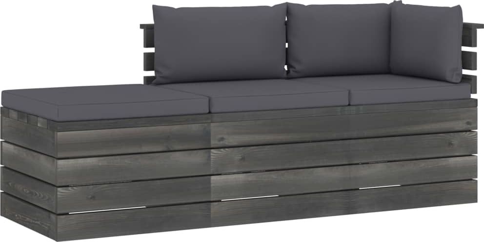 vidaXL 3-cz. zestaw wypoczynkowy z palet, z poduszkami, lita sosna