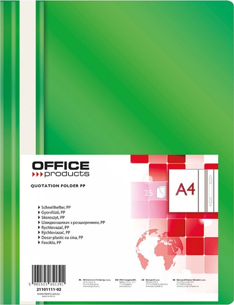 Office Products Skoroszyt OFFICE PRODUCTS, PP, A4, miękki, 100/170mikr., zielony