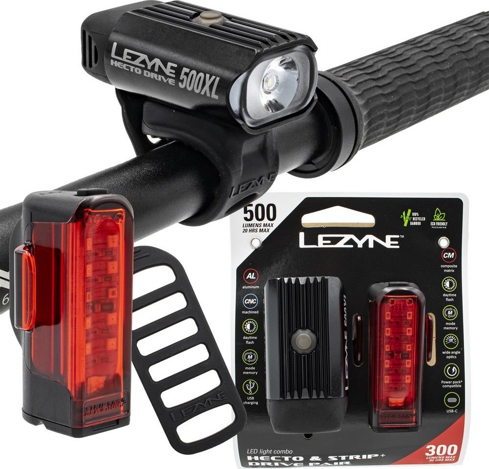 Lezyne Zestaw lampek Lezyne Hecto Drive 500 XL, Strip Drive 300+, 500 lm, 300 lumenów