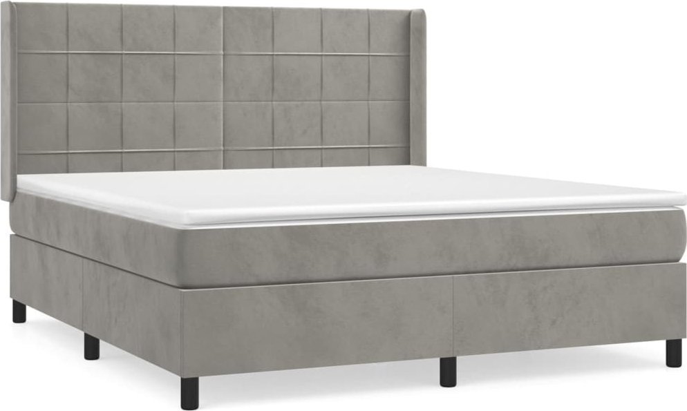 Łóżko Kontynentalne Z Materacem, Jasnoszare, 180X200Cm, Aksamit