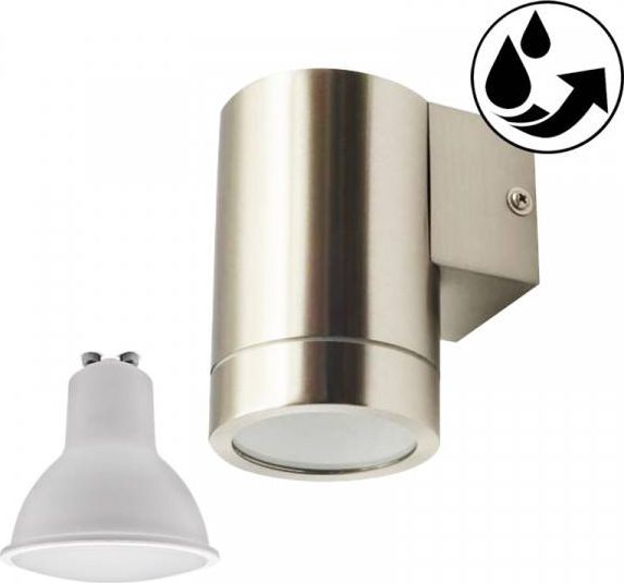 Kinkiet Kobi Light Lampa Ogrodowa Elewacyjna, Kinkiet Zewnętrzny Nowoczesny Q16R - Chrom + Żarówka LED GU10 5W Ciepła