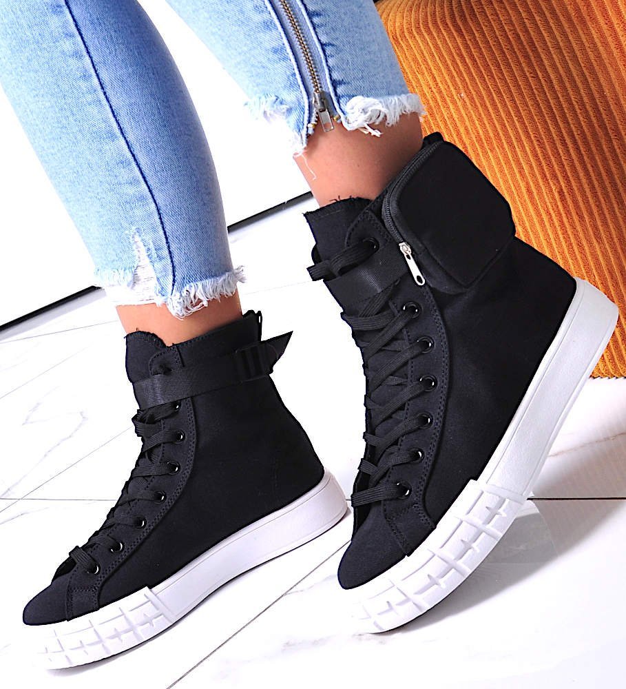 Pantofelek24 Sznurowane trampki damskie Czarne /F3-3 1233 S315/ 39