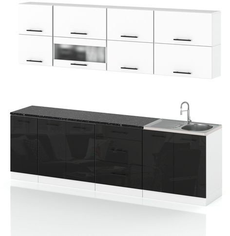 Meble Kuchenne Pojemna Kuchnia Robo Lux 2.6m Modułowa Czarny Biały Połysk