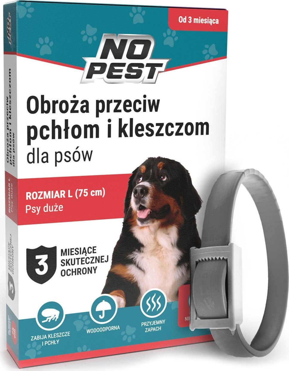 NO PEST Obroża przeciw Pchłom i Kleszczom dla Dużych Psów (75 cm) Wodoodporna Obroża na Kleszcze i Pchły
