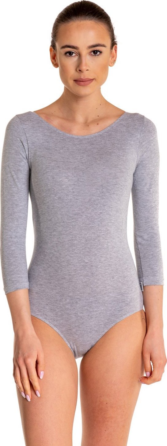 RENNWEAR Body treningowe gimnastyczne z rękawem 3/4 B10034 melanż-szary 140 cm