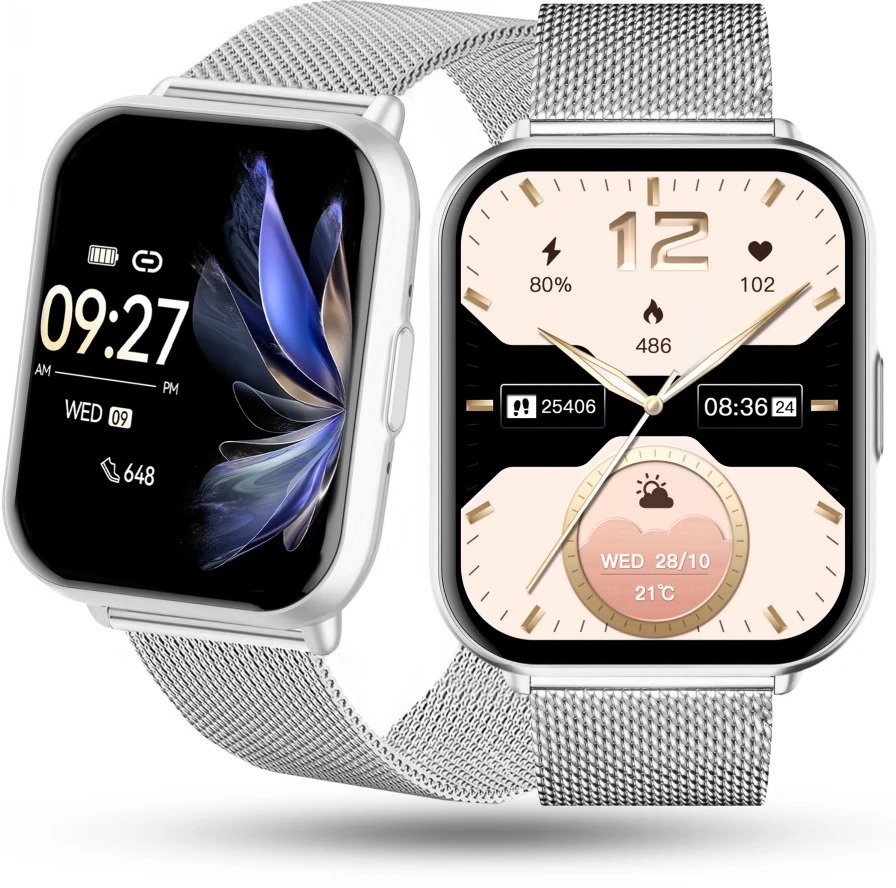 Smartwatch Rubicon Zegarek Damski SMARTWATCH srebrny mesh